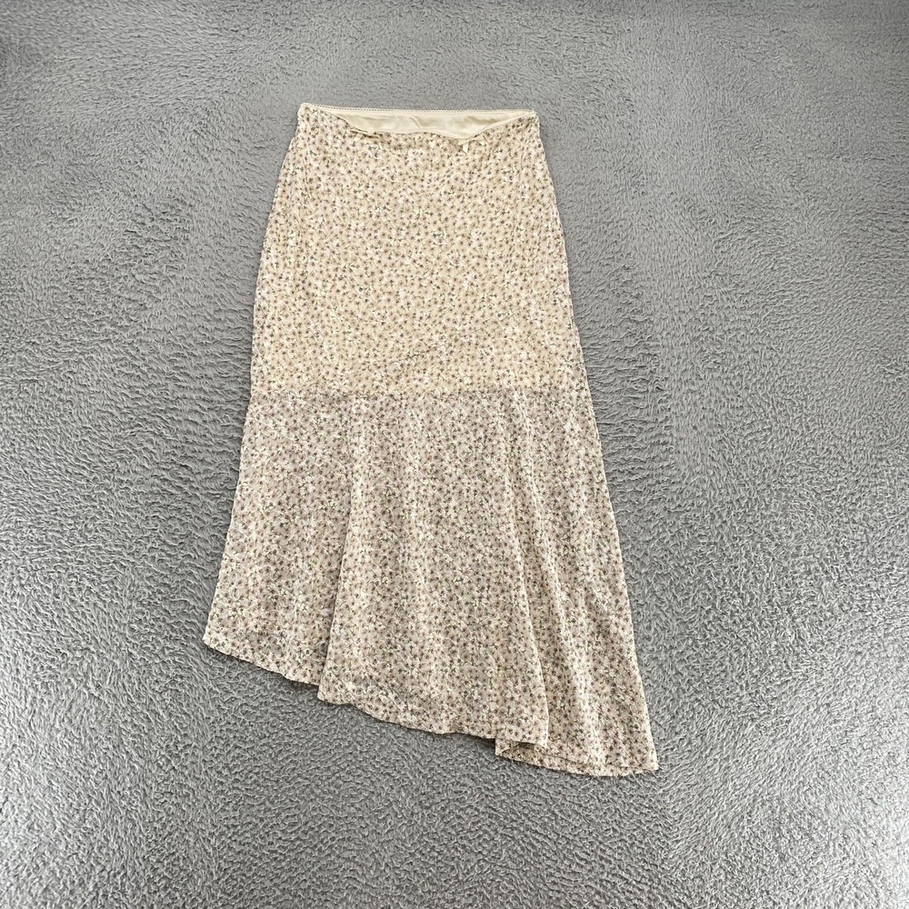 Stitch &‎ Pine Skirt Womens Small Cottagecore Floral Lace Midi Asym Hem Ruffle